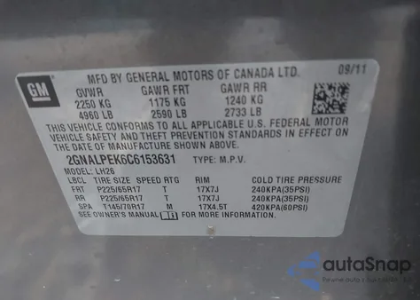2012 Chevrolet Equinox 2Lt from USA, damaged, VIN 2GNALPEK6C6153631